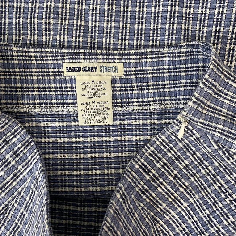 Faded Glory Stretch Plaid Mini Skirt Blue White Y2K Vintage Academia Size Medium